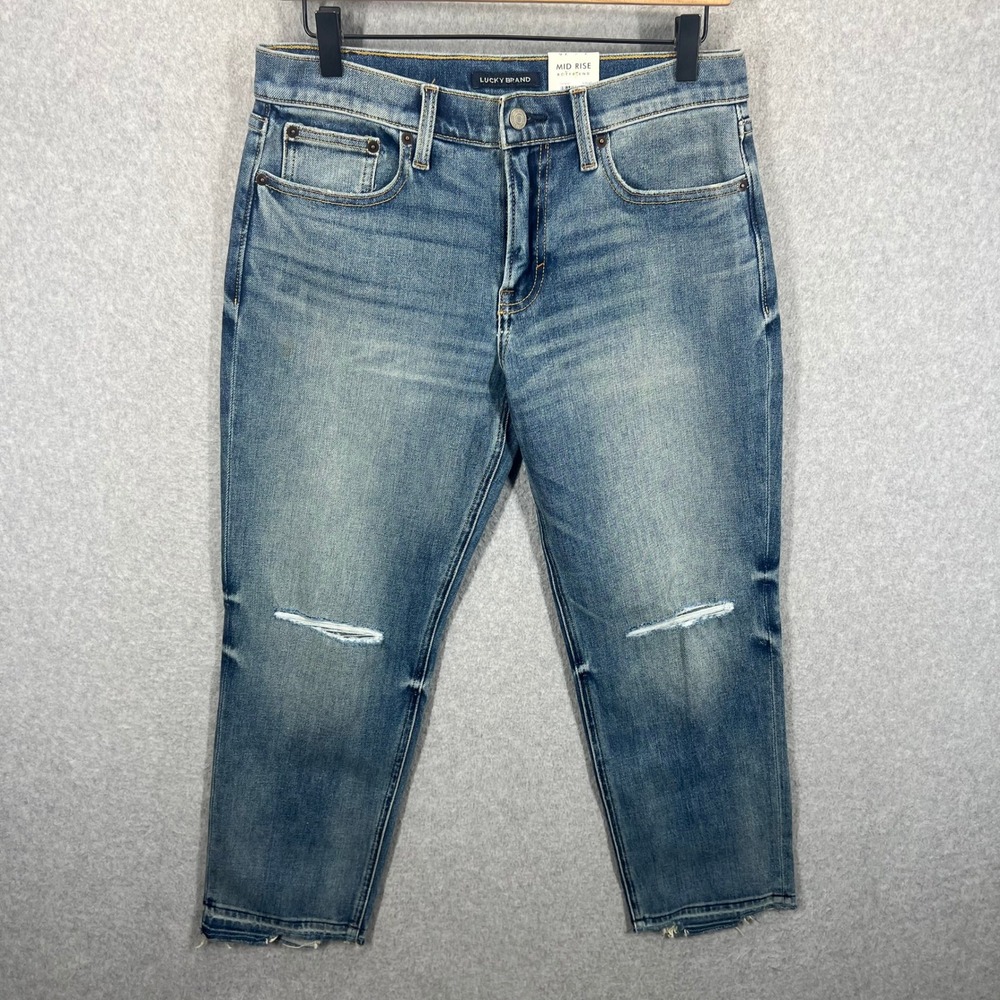 Lucky Brand Mid Rise Boyfriend Sienna Jeans Women 2/26 Blue Distressed Stretch